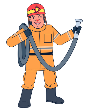 Fireman holding water pipe  일러스트레이션
