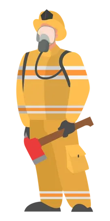 Fireman in uniform holding axe  Illustration