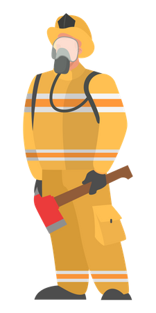 Fireman in uniform holding axe  Illustration