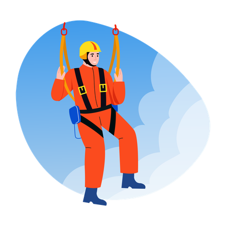 Fireman lifting people from Firefighter harness  Illustration