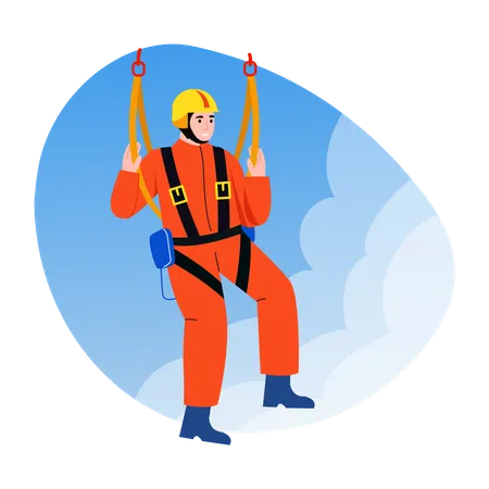 Fireman lifting people from Firefighter harness  Illustration