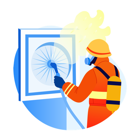 Fireman opens ventilation for oxygen to come inside  Illustration