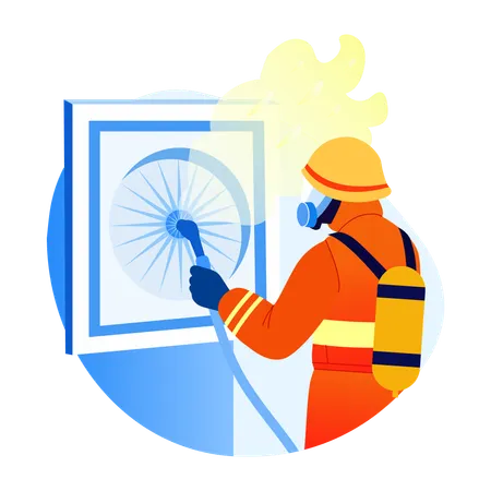 Fireman opens ventilation for oxygen to come inside  Illustration