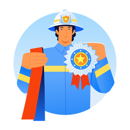 Fireman receives Firefighter badge  Illustration