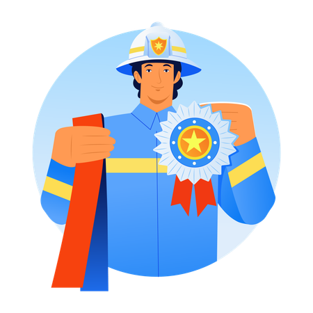 Fireman receives Firefighter badge  Illustration