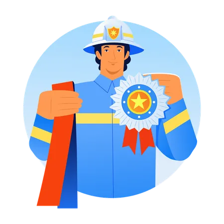 Fireman receives Firefighter badge  Illustration