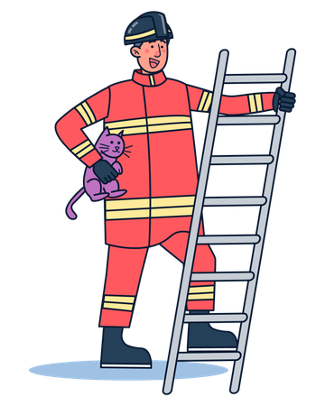 Fireman rescue pet cat Illustration