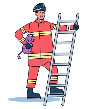 Fireman rescue pet cat  Illustration