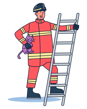 Fireman rescue pet cat  Illustration