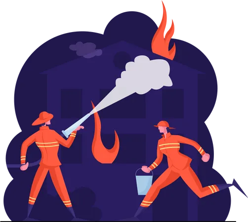 Fireman running with sand bucket at emergency spot  Illustration