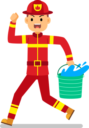 Fireman running with water bucket  Illustration