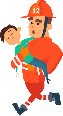 Fireman saving boy  Illustration