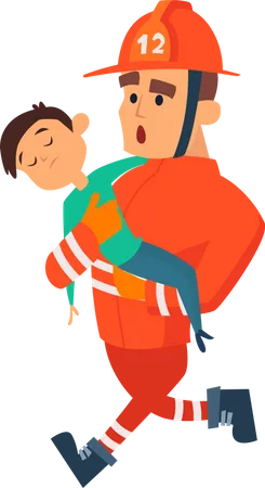 Fireman saving boy  Illustration