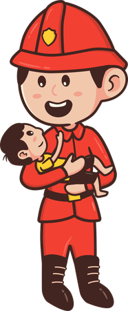 Fireman saving child from falling  Illustration