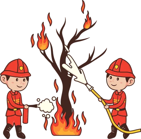 Fireman saving trees from damage of fire  Illustration