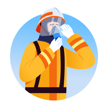 Fireman using Firefighter mask  Illustration