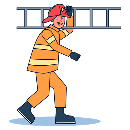 Fireman with ladder Illustration
