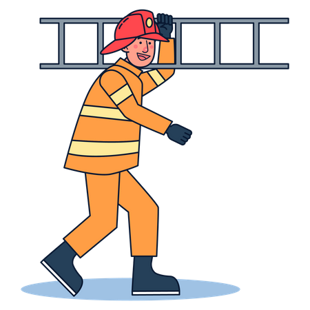 Fireman with ladder  일러스트레이션