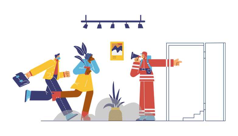 Fireman with loudspeaker showing direction  Illustration