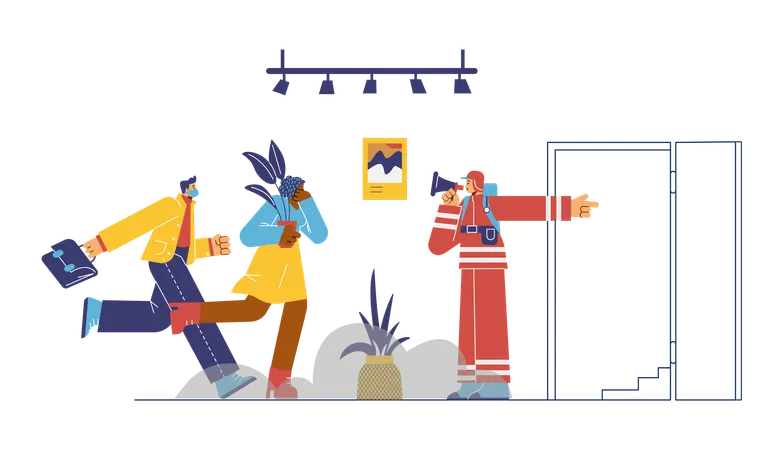 Fireman with loudspeaker showing direction  Illustration