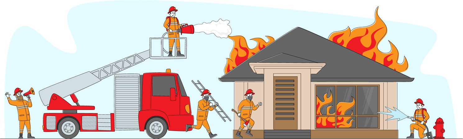Fireman working at a fire emergency spot  Illustration