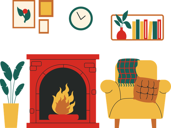 Fireplace with sofa  Illustration