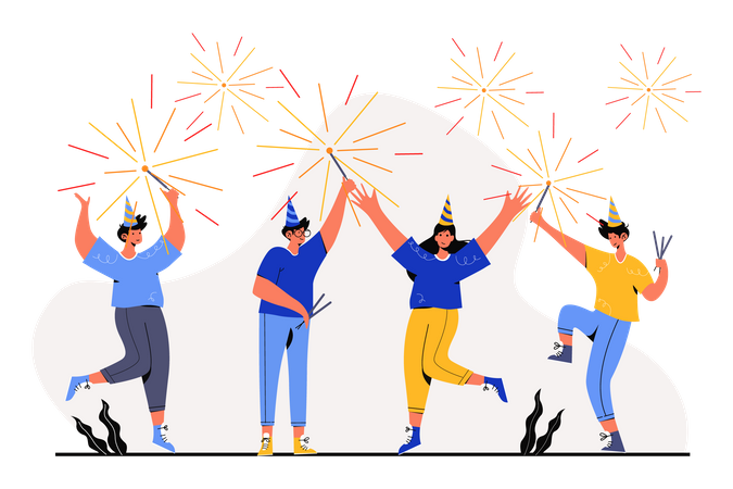 Firework Bursting on Happy New Year  Illustration