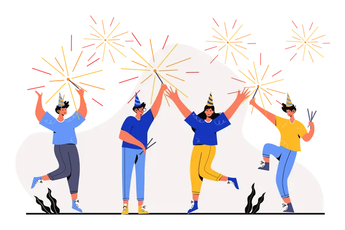 Firework Bursting on Happy New Year  Illustration