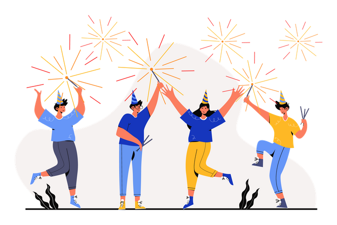 Firework Bursting on Happy New Year  イラスト