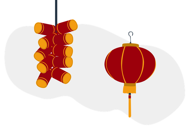 Fireworks and Lantern  Illustration