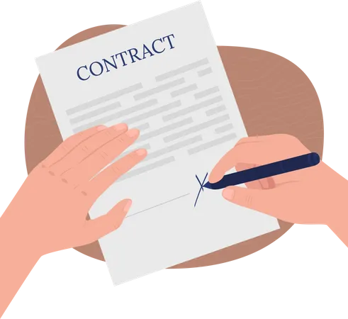 Firma de documentos contractuales legales.  Ilustración
