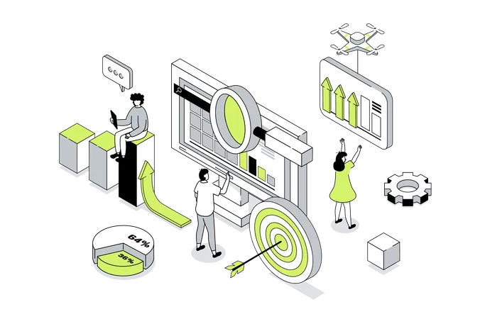 Mitarbeiter des Unternehmens bei der Datenanalyse  Illustration