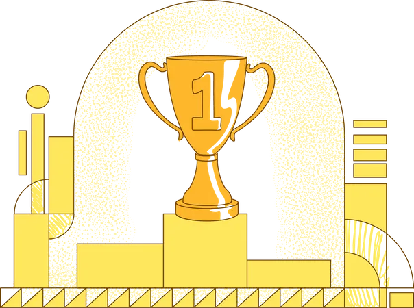Pedestal With Trophy Flat Silhouette Vector Illustration Championship Victory Tournament Win Contour Composition On Yellow Background First Place Prize Golden Goblet Simple Style Drawing Illustration
