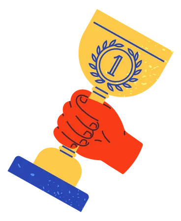 Hand Holding Winner Trophy Cup Vector Illustration First Place Prize Competition Champion Award Gold Cup As Symbol Of Victory And Success In Contest Winner Holds Award Winning Prize In Human Palm Illustration