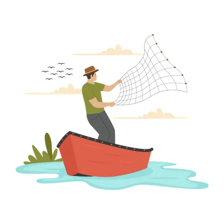 Fischer angeln am See  Illustration