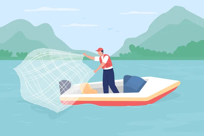 Fischer angeln im See  Illustration