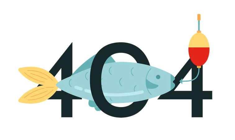 Fish On Bait Error 404 Flash Message Fishing Hobby Activity Empty State Ui Design Page Not Found Popup Cartoon Image Vector Flat Illustration Concept On White Background Illustration
