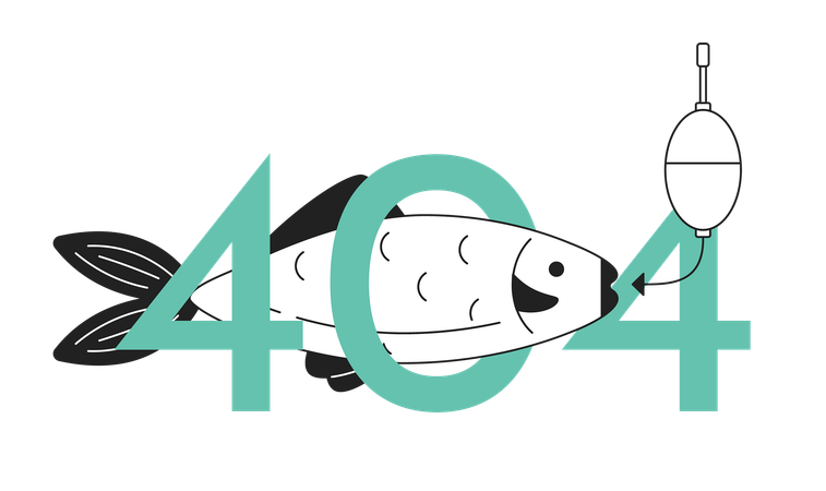Fish on bait showing error 404 flash message  Illustration