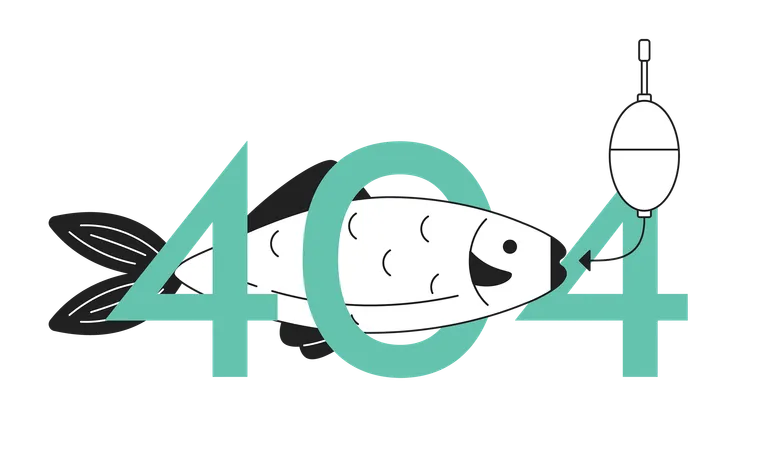 Fish on bait showing error 404 flash message  Illustration