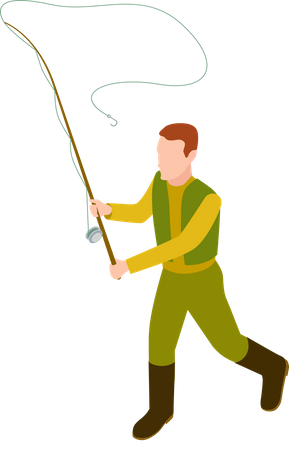 Fisher man with fishing rob  Illustration