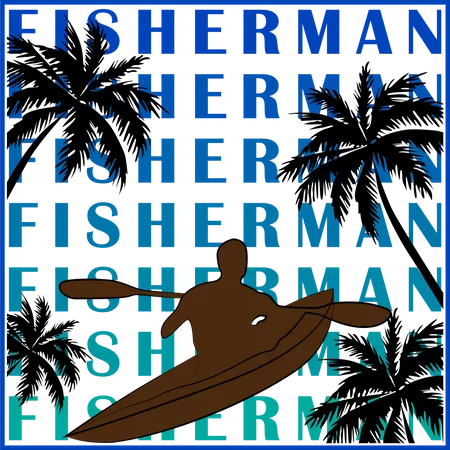 Fisherman Retro Design Landscape Illustration