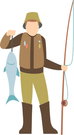 Fisherman catching fish Illustration