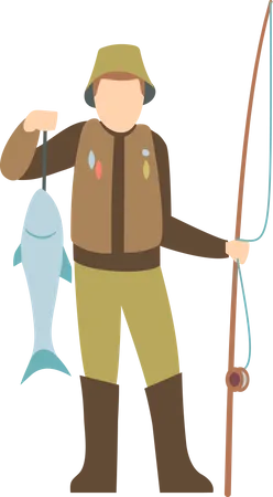 Fisherman catching fish Illustration