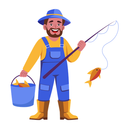 Fisherman catching fish  Illustration