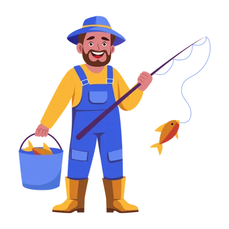 Fisherman catching fish  Illustration