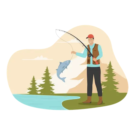 Fisherman catching fish  Illustration