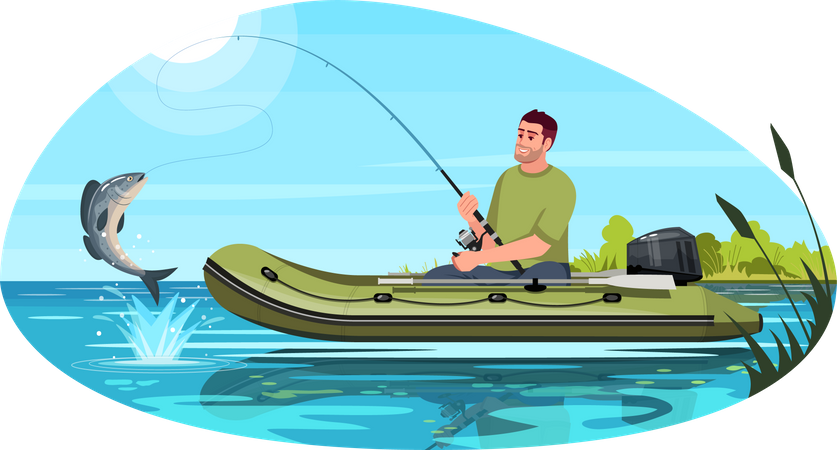 Fisherman catching fish  Illustration