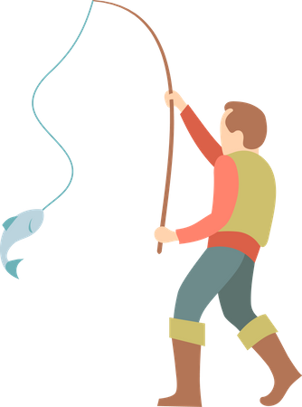 Fisherman catching fish  Illustration