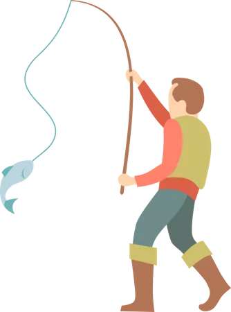 Fisherman catching fish  Illustration