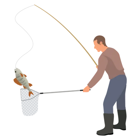 Fisherman catching fish  Illustration